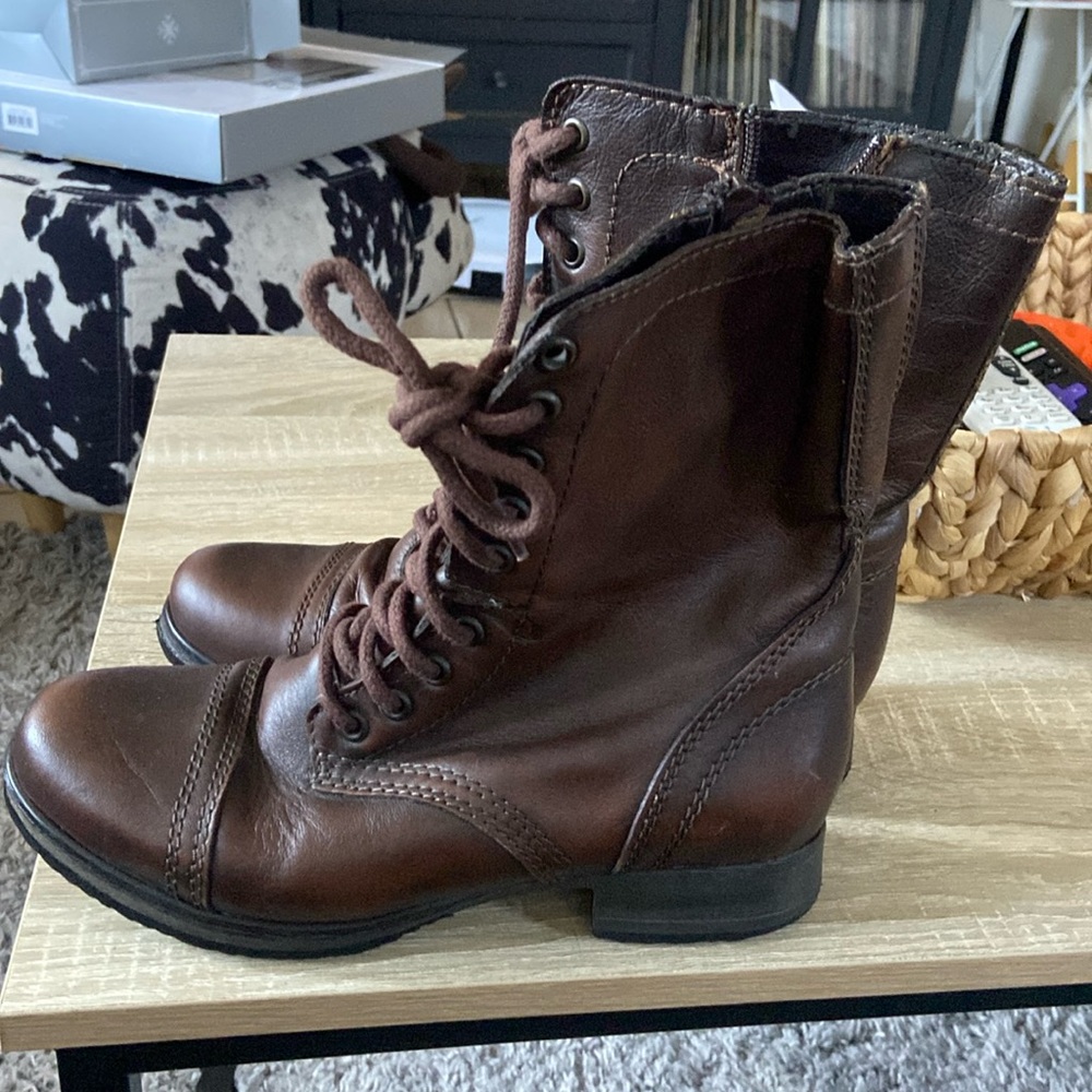 Steve Madden brown leather troopa combat boots